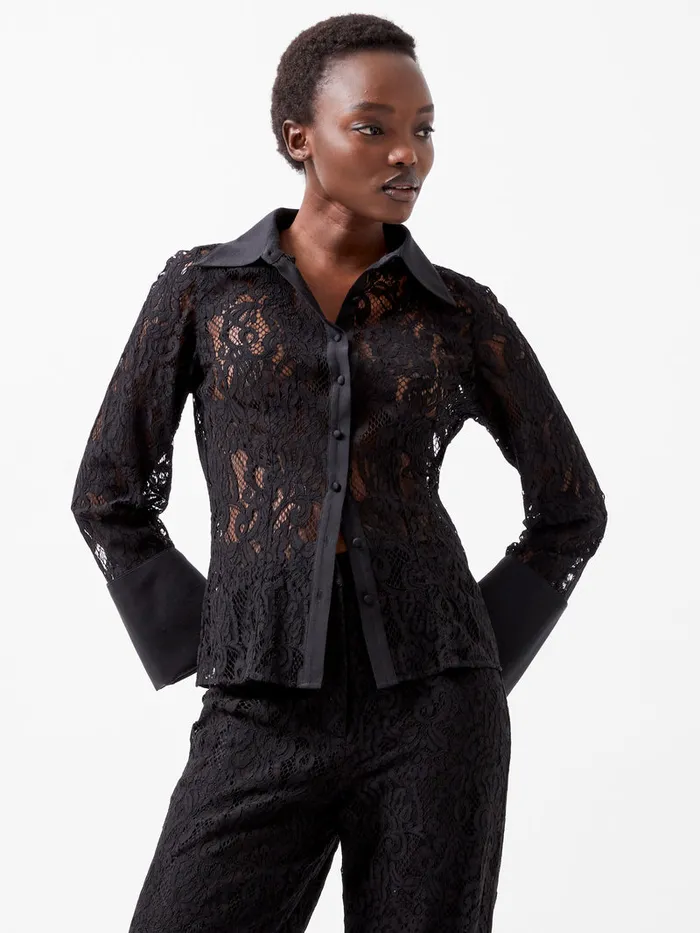 Woman Tops French Connection Asura Lace Long Sleeve Shirt Blackout