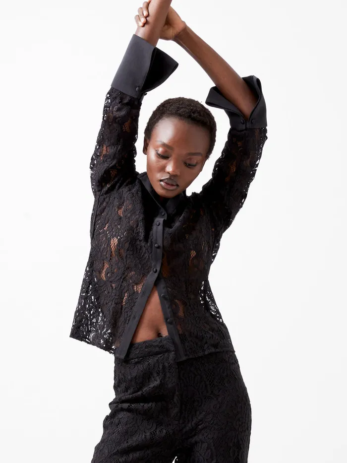 Woman Tops French Connection Asura Lace Long Sleeve Shirt Blackout