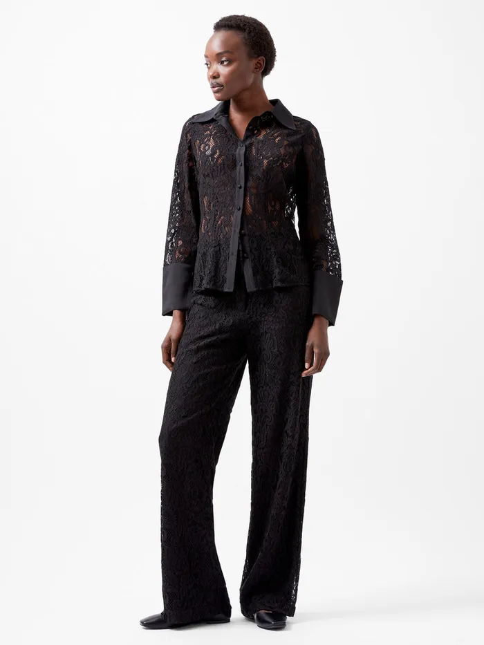 Woman Tops French Connection Asura Lace Long Sleeve Shirt Blackout