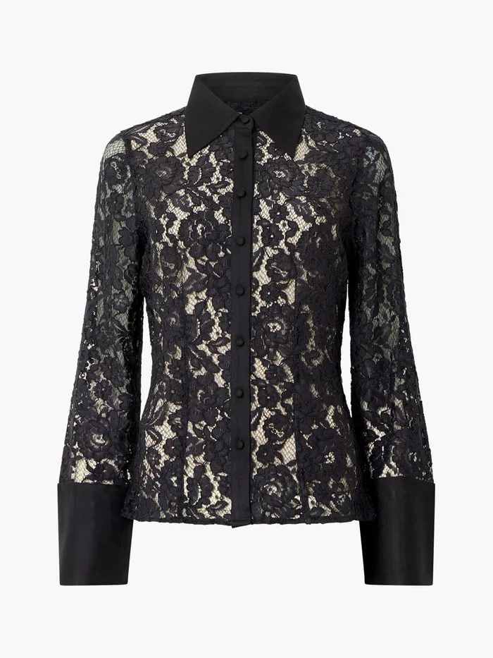 Woman Tops French Connection Asura Lace Long Sleeve Shirt Blackout
