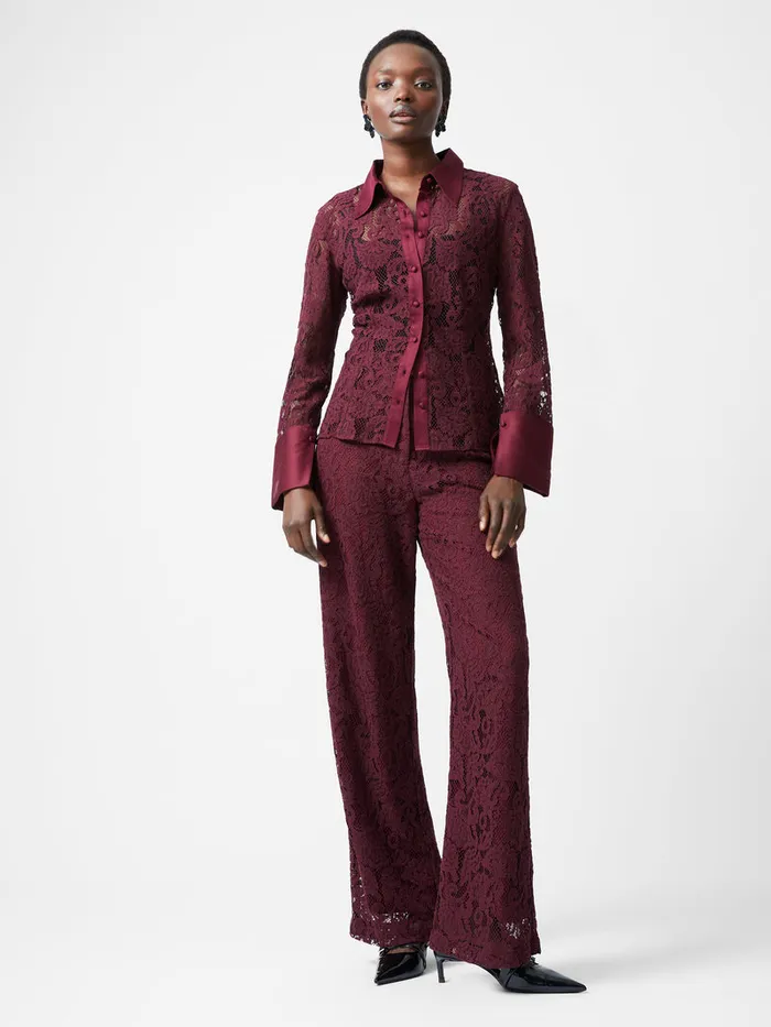 Woman Tops French Connection Asura Lace Long Sleeve Shirt Burgundy Red Woman Tops French Connection Asura Lace Long Sleeve Shirt Burgundy Red