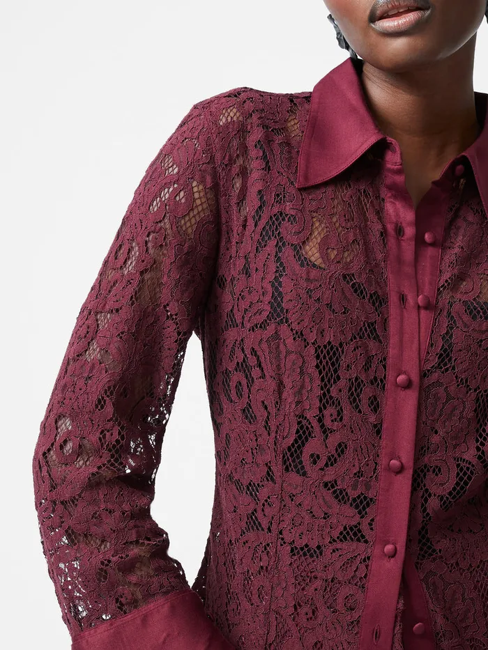 Woman Tops French Connection Asura Lace Long Sleeve Shirt Burgundy Red Woman Tops French Connection Asura Lace Long Sleeve Shirt Burgundy Red