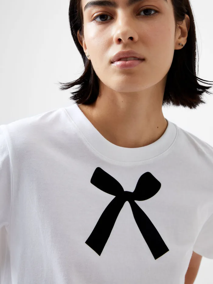 Woman Tops French Connection Bow Graphic TShirt Linen White Woman Tops French Connection Bow Graphic TShirt Linen White