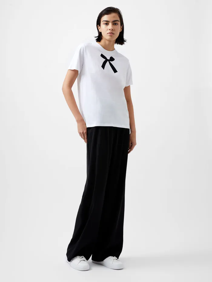 Woman Tops French Connection Bow Graphic TShirt Linen White Woman Tops French Connection Bow Graphic TShirt Linen White