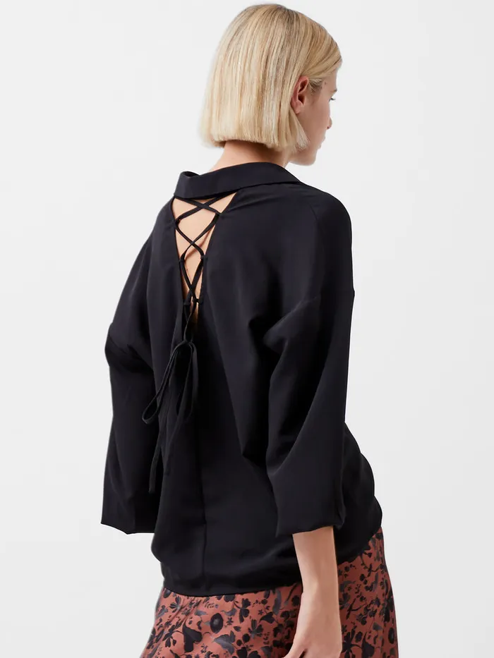 Woman Tops French Connection Capriana Crepe Tie Back Shirt Blackout