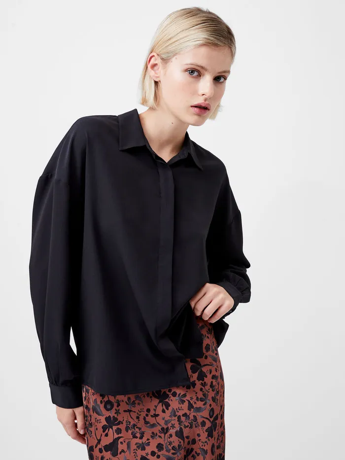 Woman Tops French Connection Capriana Crepe Tie Back Shirt Blackout Woman Tops French Connection Capriana Crepe Tie Back Shirt Blackout