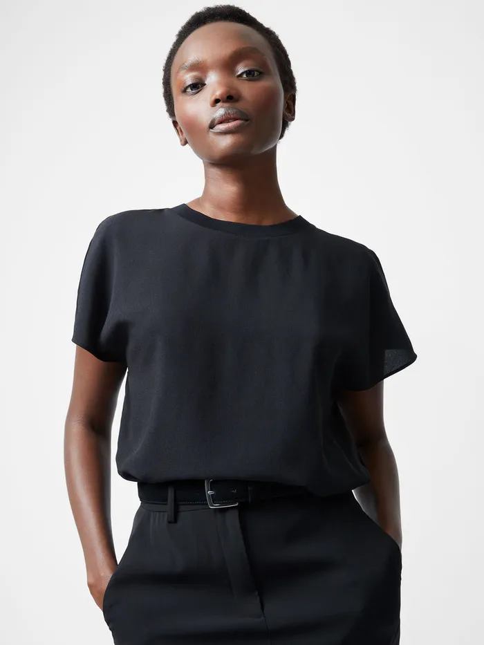 Woman Tops French Connection Caprina Recycled Crepe Crew Neck Top Black