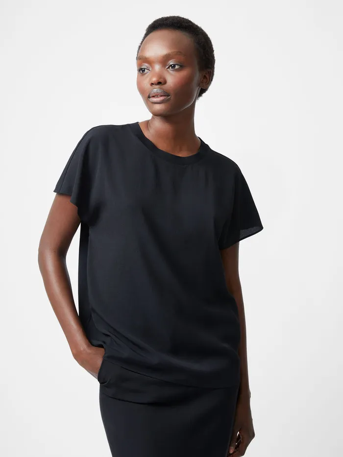 Woman Tops French Connection Caprina Recycled Crepe Crew Neck Top Black Woman Tops French Connection Caprina Recycled Crepe Crew Neck Top Black