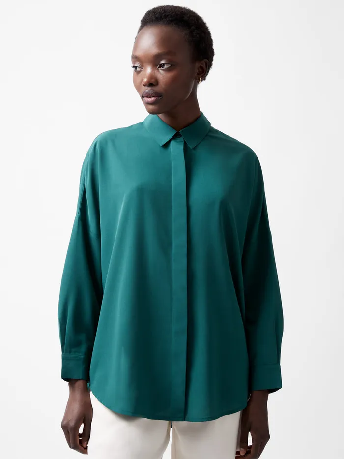 Woman Tops French Connection Caprina Recycled Crepe Long Sleeve Button Shirt Forest Woman Tops French Connection Caprina Recycled Crepe Long Sleeve Button Shirt Forest
