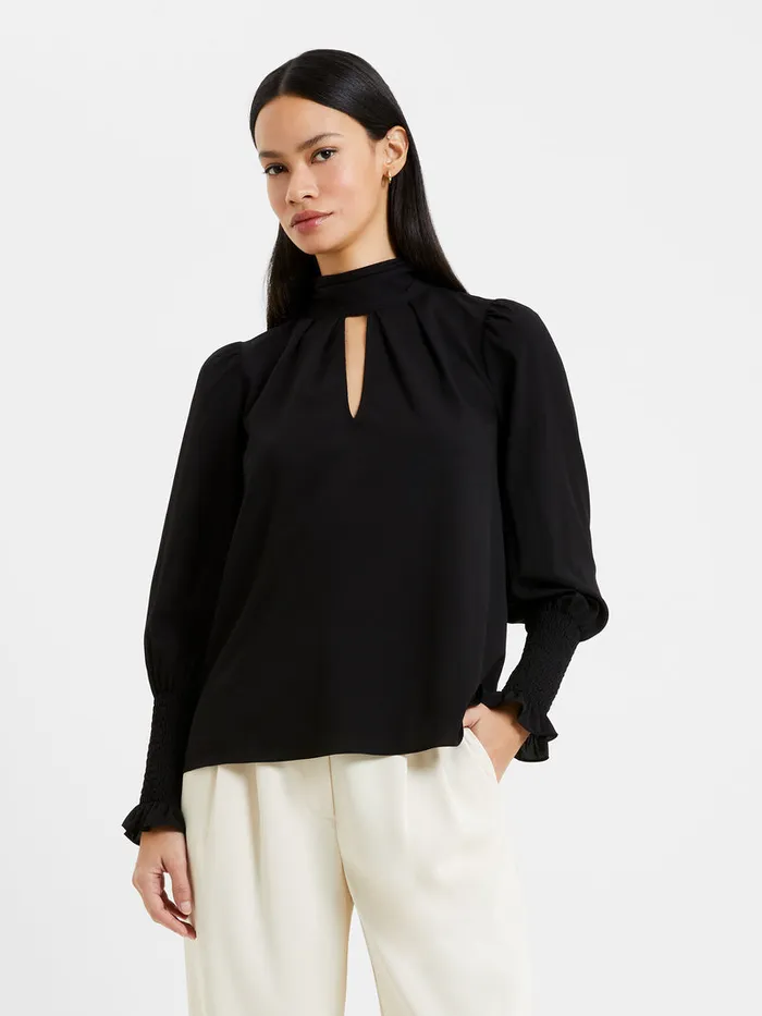 Woman Tops French Connection Crepe Light High Neck Long Sleeve Top Black