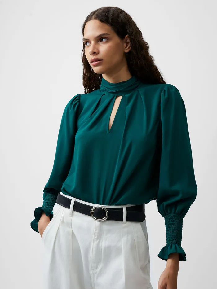 Woman Tops French Connection Crepe Light High Neck Long Sleeve Top Forest Green Woman Tops French Connection Crepe Light High Neck Long Sleeve Top Forest Green