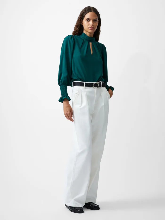 Woman Tops French Connection Crepe Light High Neck Long Sleeve Top Forest Green Woman Tops French Connection Crepe Light High Neck Long Sleeve Top Forest Green