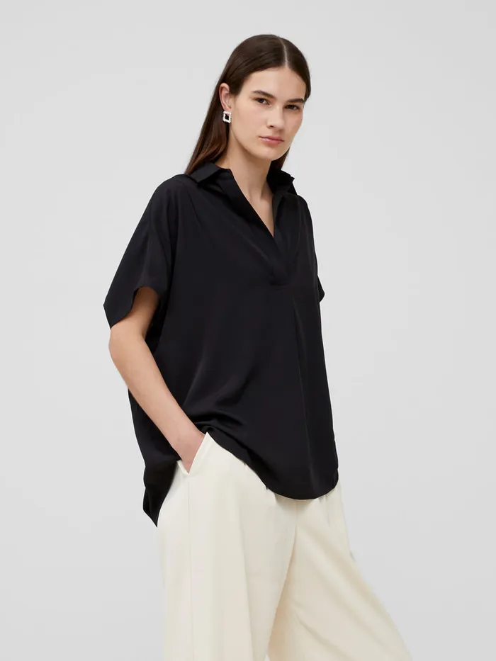 Woman Tops French Connection Crepe Light Recycled Popover Shirt Blackout