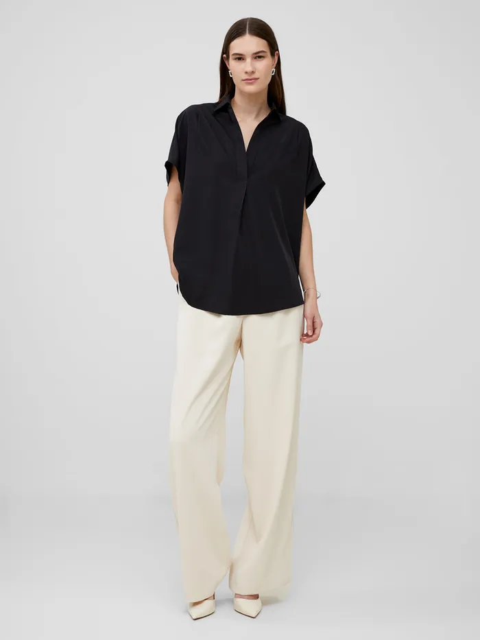 Woman Tops French Connection Crepe Light Recycled Popover Shirt Blackout Woman Tops French Connection Crepe Light Recycled Popover Shirt Blackout