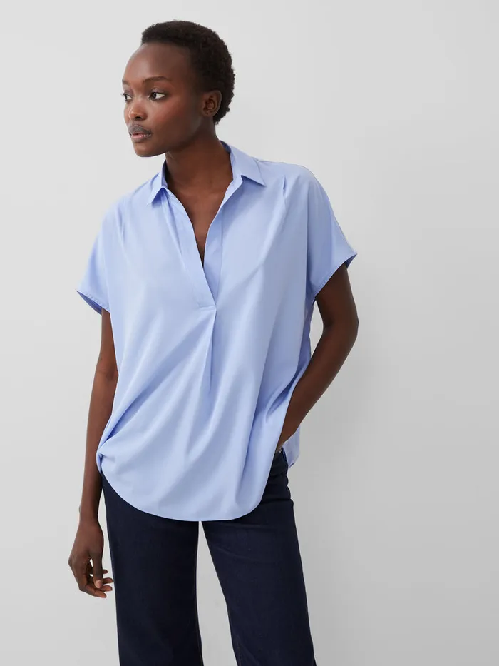 Woman Tops French Connection Crepe Light Recycled Popover Shirt Bluebell