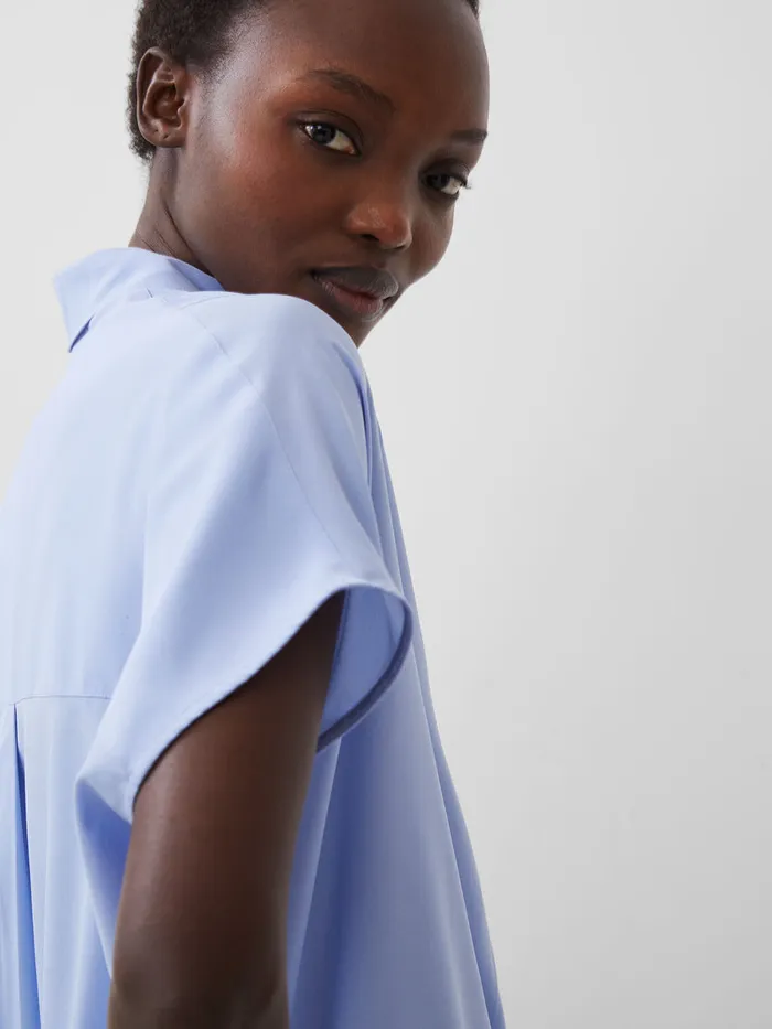 Woman Tops French Connection Crepe Light Recycled Popover Shirt Bluebell Woman Tops French Connection Crepe Light Recycled Popover Shirt Bluebell