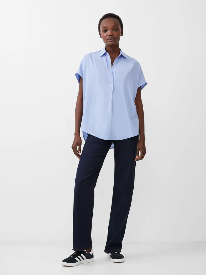 Woman Tops French Connection Crepe Light Recycled Popover Shirt Bluebell Woman Tops French Connection Crepe Light Recycled Popover Shirt Bluebell