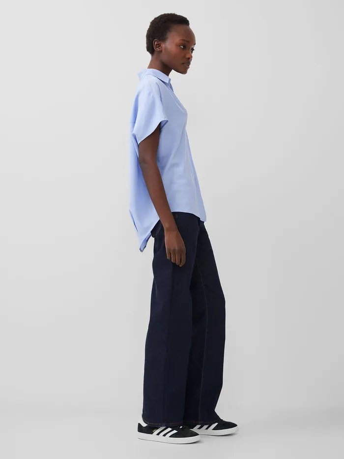 Woman Tops French Connection Crepe Light Recycled Popover Shirt Bluebell Woman Tops French Connection Crepe Light Recycled Popover Shirt Bluebell