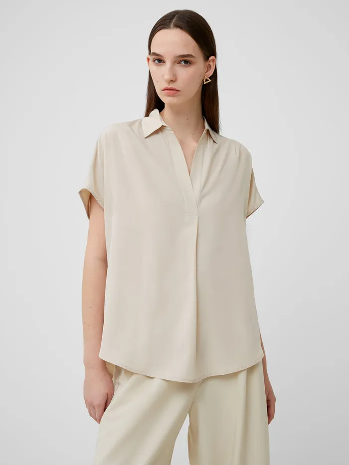 Woman Tops French Connection Crepe Light Recycled Popover Shirt Silver Lining
