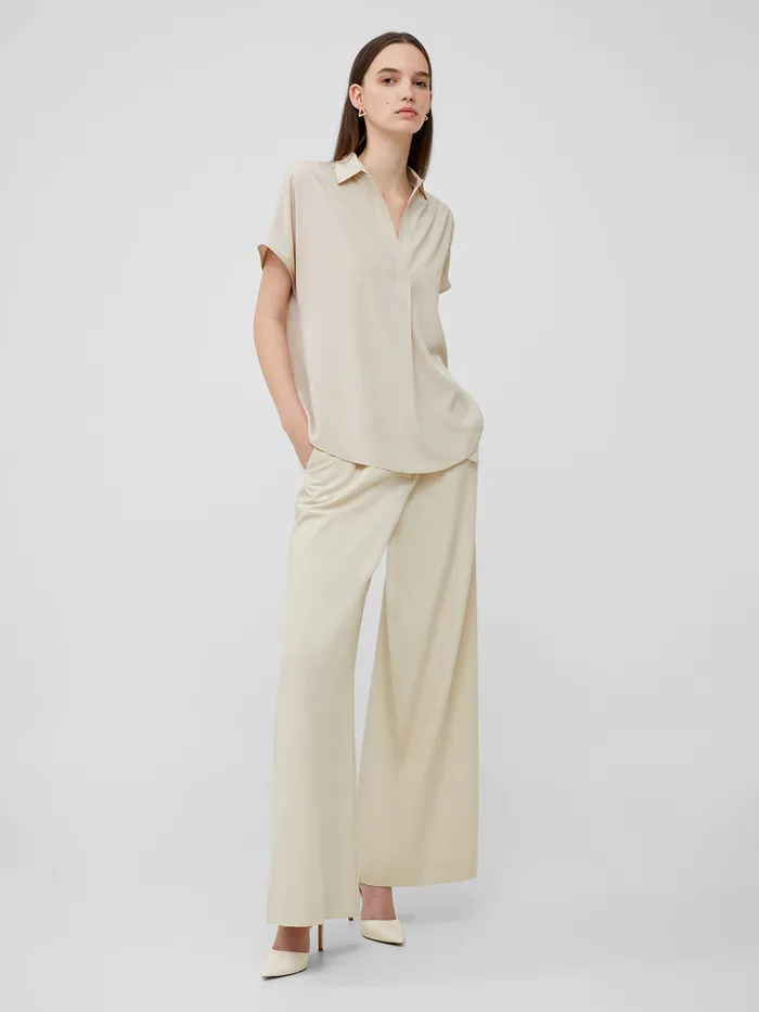 Woman Tops French Connection Crepe Light Recycled Popover Shirt Silver Lining Woman Tops French Connection Crepe Light Recycled Popover Shirt Silver Lining