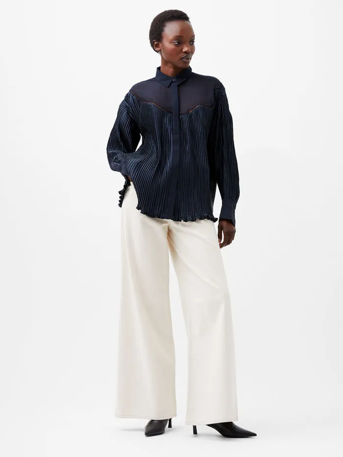 Woman Tops French Connection Crina Crinkle Satin Georgette Mix Shirt Marine Woman Tops French Connection Crina Crinkle Satin Georgette Mix Shirt Marine