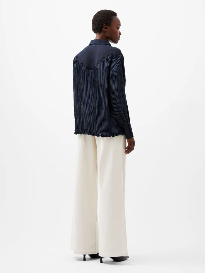 Woman Tops French Connection Crina Crinkle Satin Georgette Mix Shirt Marine Woman Tops French Connection Crina Crinkle Satin Georgette Mix Shirt Marine