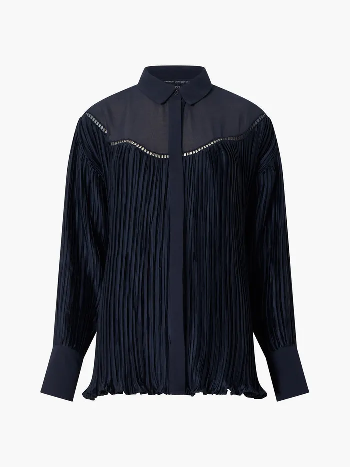 Woman Tops French Connection Crina Crinkle Satin Georgette Mix Shirt Marine Woman Tops French Connection Crina Crinkle Satin Georgette Mix Shirt Marine