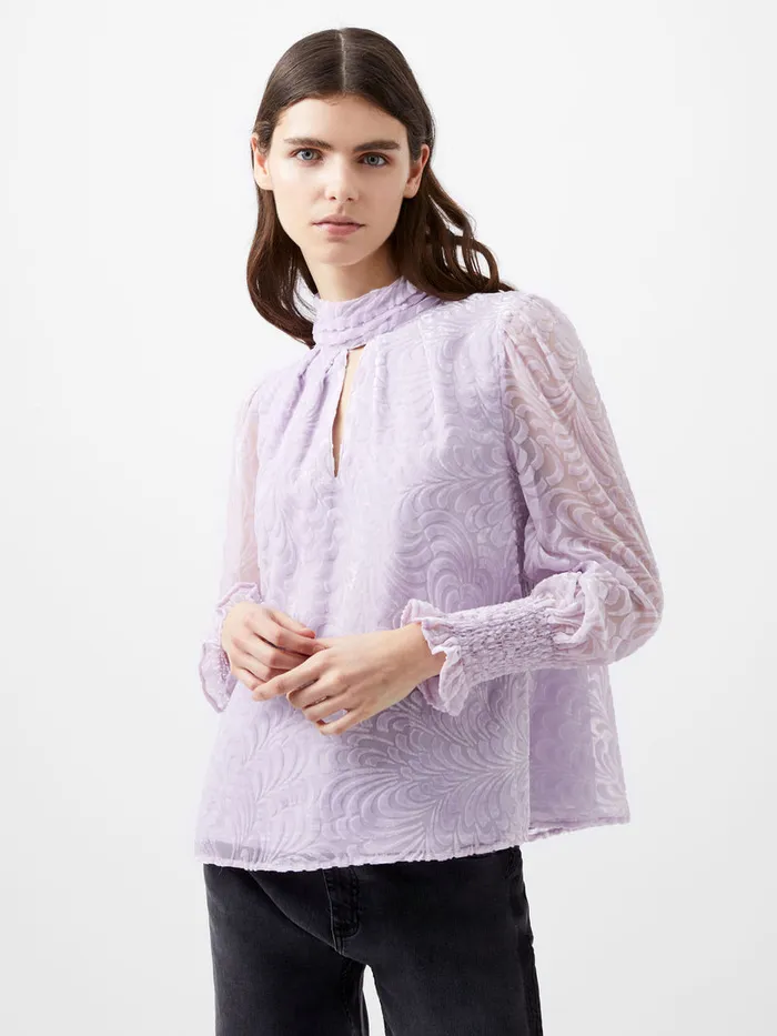 Woman Tops French Connection Diandra Devore Long Sleeve High Neck Top Orchid Petal Woman Tops French Connection Diandra Devore Long Sleeve High Neck Top Orchid Petal
