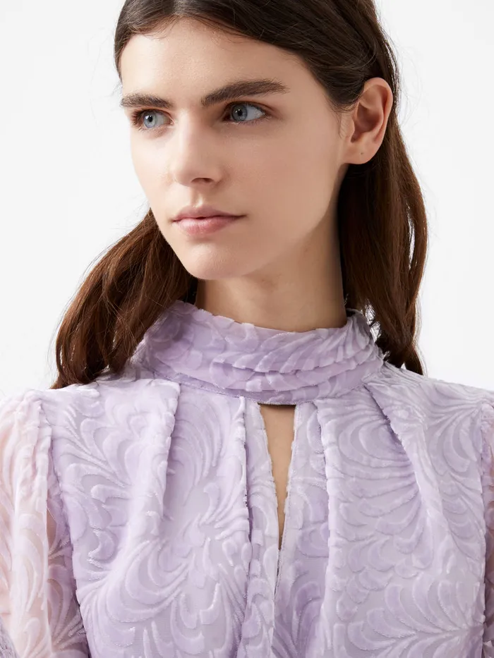 Woman Tops French Connection Diandra Devore Long Sleeve High Neck Top Orchid Petal Woman Tops French Connection Diandra Devore Long Sleeve High Neck Top Orchid Petal
