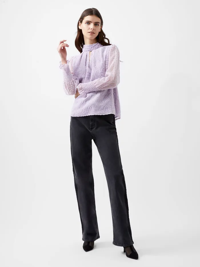 Woman Tops French Connection Diandra Devore Long Sleeve High Neck Top Orchid Petal Woman Tops French Connection Diandra Devore Long Sleeve High Neck Top Orchid Petal