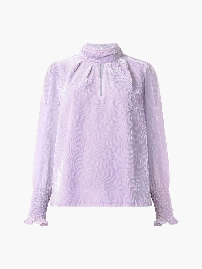 Woman Tops French Connection Diandra Devore Long Sleeve High Neck Top Orchid Petal Woman Tops French Connection Diandra Devore Long Sleeve High Neck Top Orchid Petal