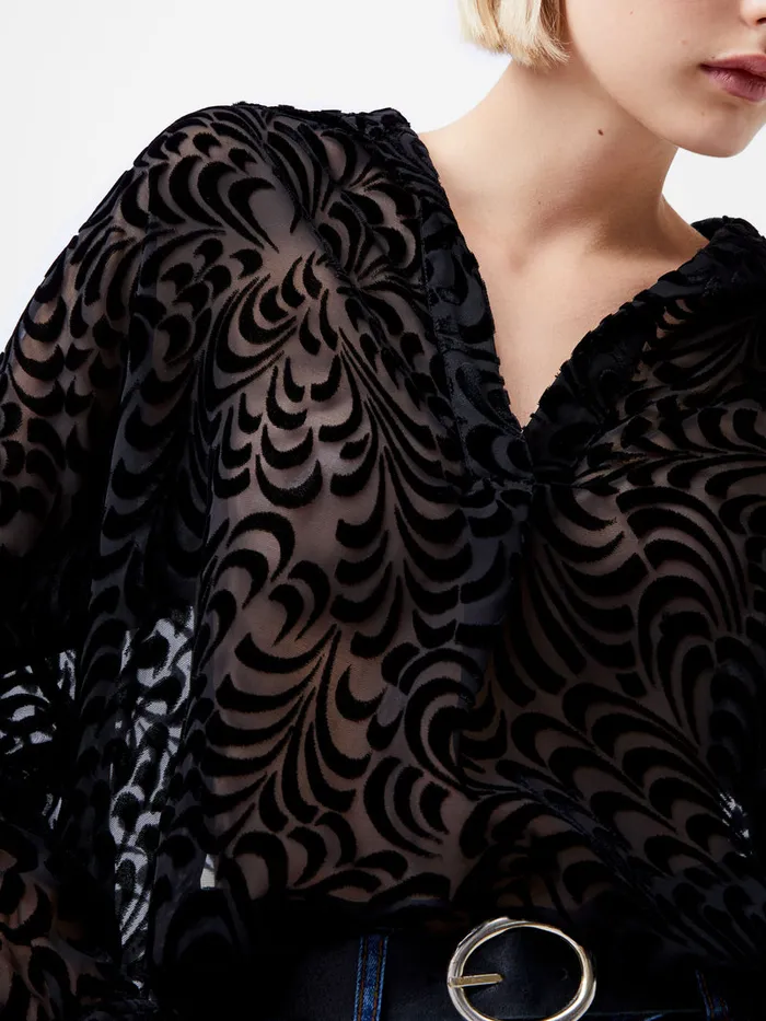 Woman Tops French Connection Diandra Devore Long Sleeve Popover Shirt Blackout Woman Tops French Connection Diandra Devore Long Sleeve Popover Shirt Blackout