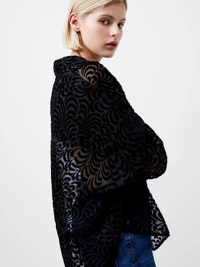 Woman Tops French Connection Diandra Devore Long Sleeve Popover Shirt Blackout Woman Tops French Connection Diandra Devore Long Sleeve Popover Shirt Blackout