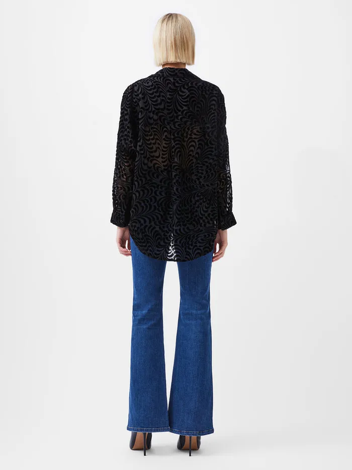 Woman Tops French Connection Diandra Devore Long Sleeve Popover Shirt Blackout Woman Tops French Connection Diandra Devore Long Sleeve Popover Shirt Blackout