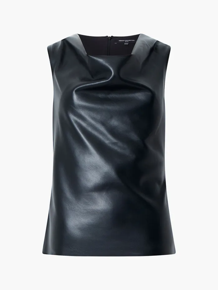 Woman Tops French Connection Elettra PU Cowl Neck Sleeveless Top Blackout Woman Tops French Connection Elettra PU Cowl Neck Sleeveless Top Blackout