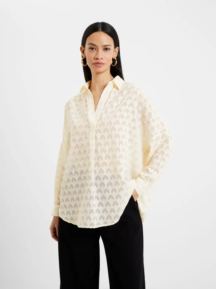 Woman Tops French Connection Geo BurnOut Popover Shirt Classic Cream