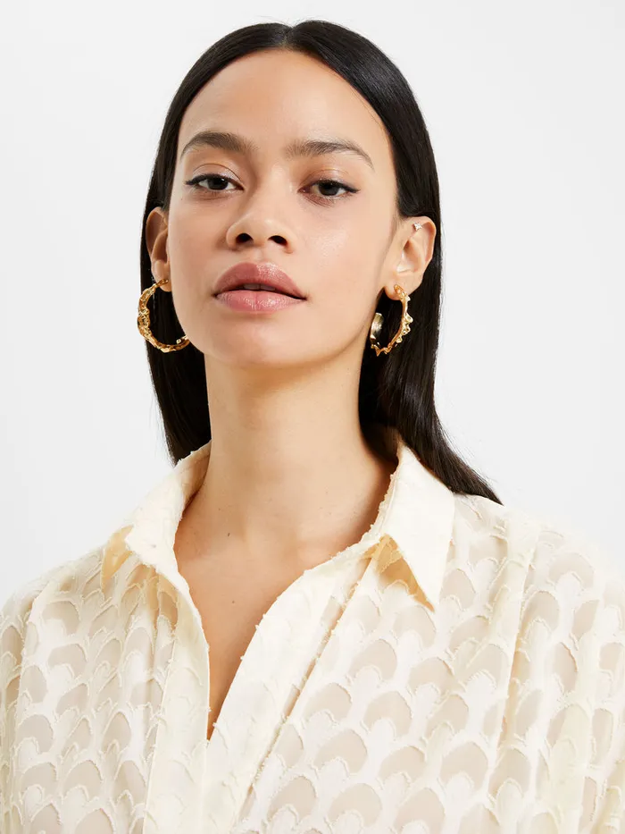 Woman Tops French Connection Geo BurnOut Popover Shirt Classic Cream Woman Tops French Connection Geo BurnOut Popover Shirt Classic Cream
