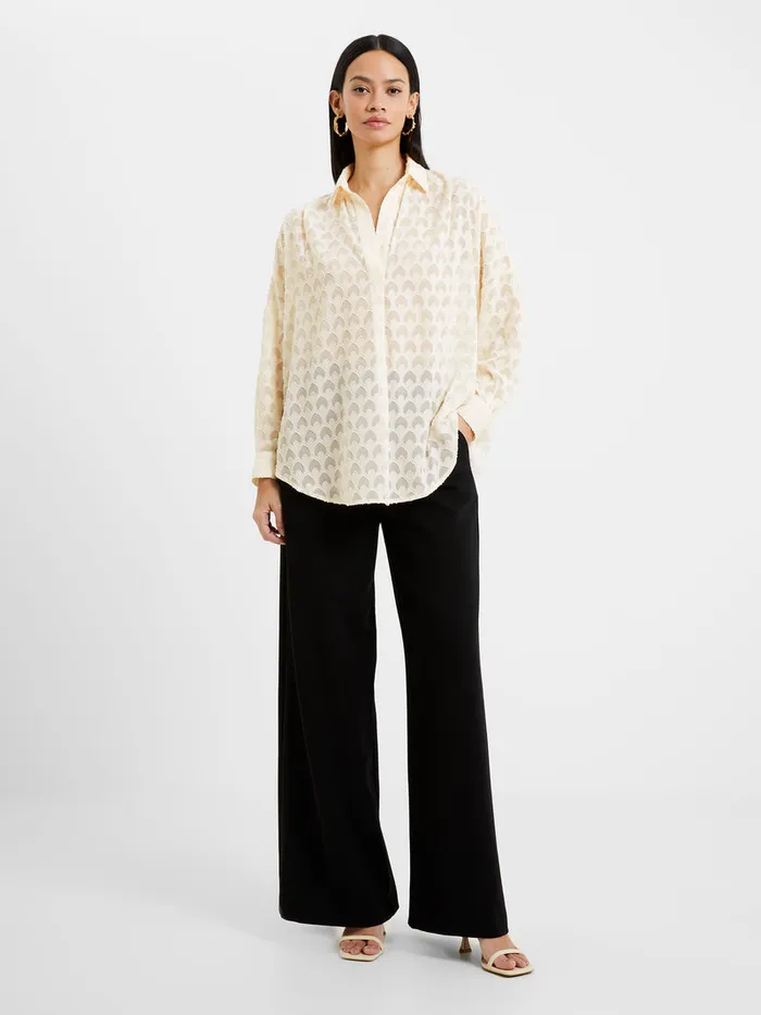 Woman Tops French Connection Geo BurnOut Popover Shirt Classic Cream Woman Tops French Connection Geo BurnOut Popover Shirt Classic Cream