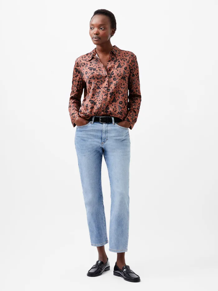 Woman Tops French Connection Jeannie Ennis Eco Satin Shirt Russet Brown Multi Woman Tops French Connection Jeannie Ennis Eco Satin Shirt Russet Brown Multi