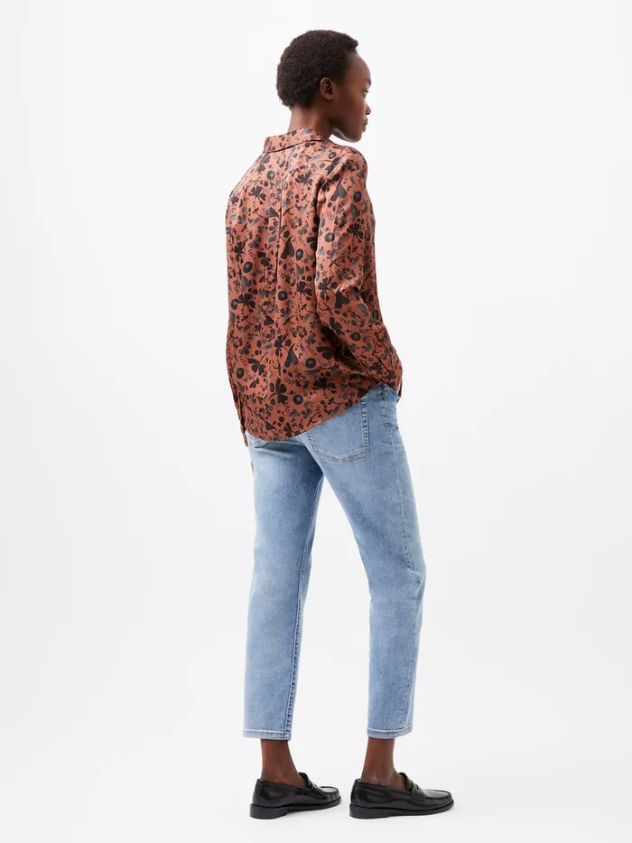 Woman Tops French Connection Jeannie Ennis Eco Satin Shirt Russet Brown Multi Woman Tops French Connection Jeannie Ennis Eco Satin Shirt Russet Brown Multi