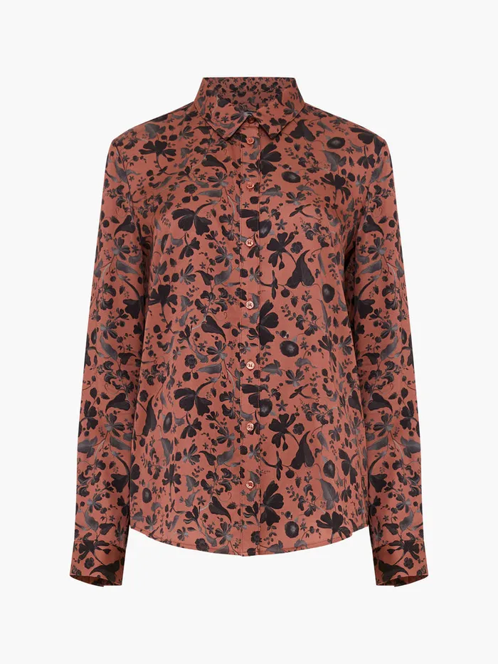 Woman Tops French Connection Jeannie Ennis Eco Satin Shirt Russet Brown Multi Woman Tops French Connection Jeannie Ennis Eco Satin Shirt Russet Brown Multi