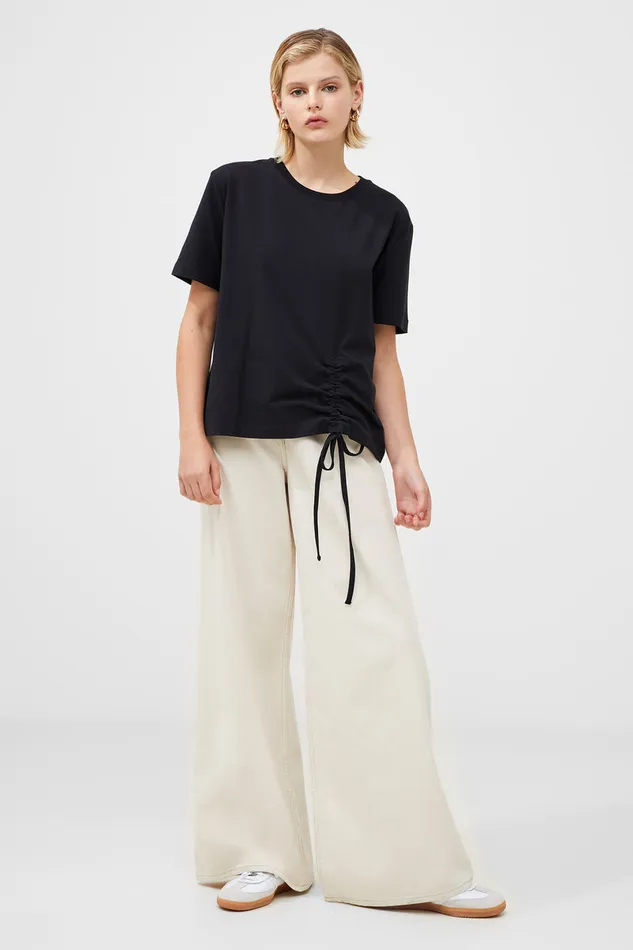 Woman Tops French Connection Rallie Cotton Rouched TShirt Blackout