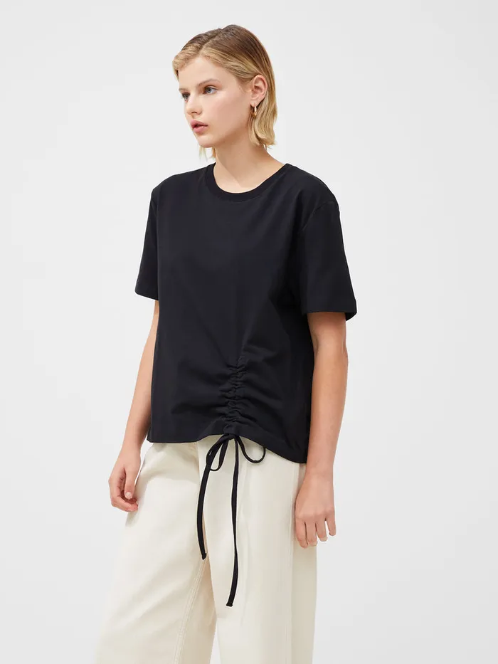 Woman Tops French Connection Rallie Cotton Rouched TShirt Blackout Woman Tops French Connection Rallie Cotton Rouched TShirt Blackout