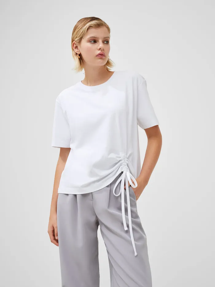 Woman Tops French Connection Rallie Cotton Rouched TShirt Linen White