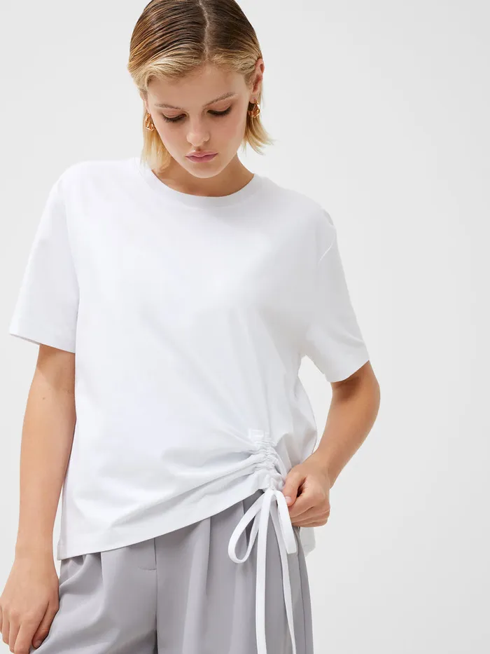 Woman Tops French Connection Rallie Cotton Rouched TShirt Linen White Woman Tops French Connection Rallie Cotton Rouched TShirt Linen White