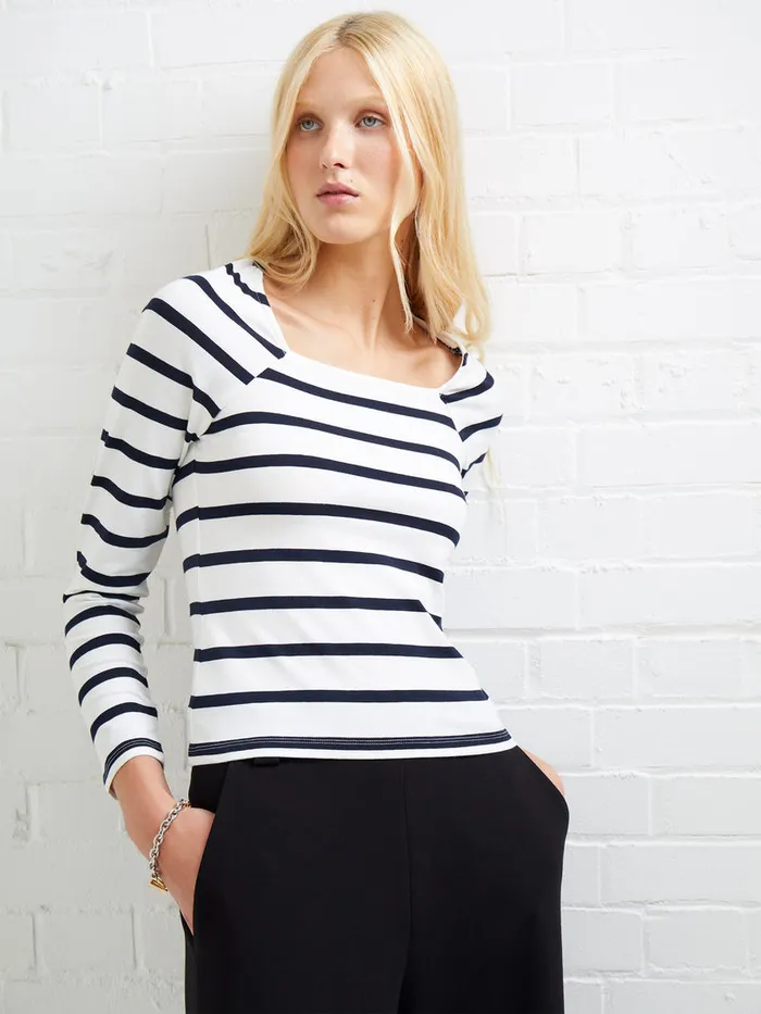 Woman Tops French Connection Rallie Stripe Square Neck Long Sleeve Top Stripe Whitemarine Woman Tops French Connection Rallie Stripe Square Neck Long Sleeve Top Stripe Whitemarine