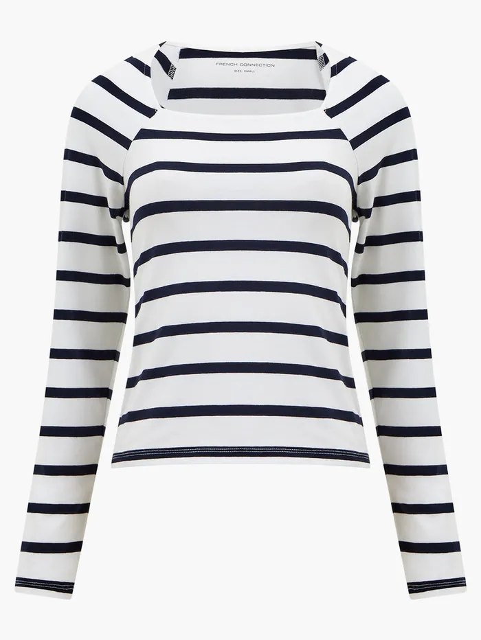 Woman Tops French Connection Rallie Stripe Square Neck Long Sleeve Top Stripe Whitemarine Woman Tops French Connection Rallie Stripe Square Neck Long Sleeve Top Stripe Whitemarine