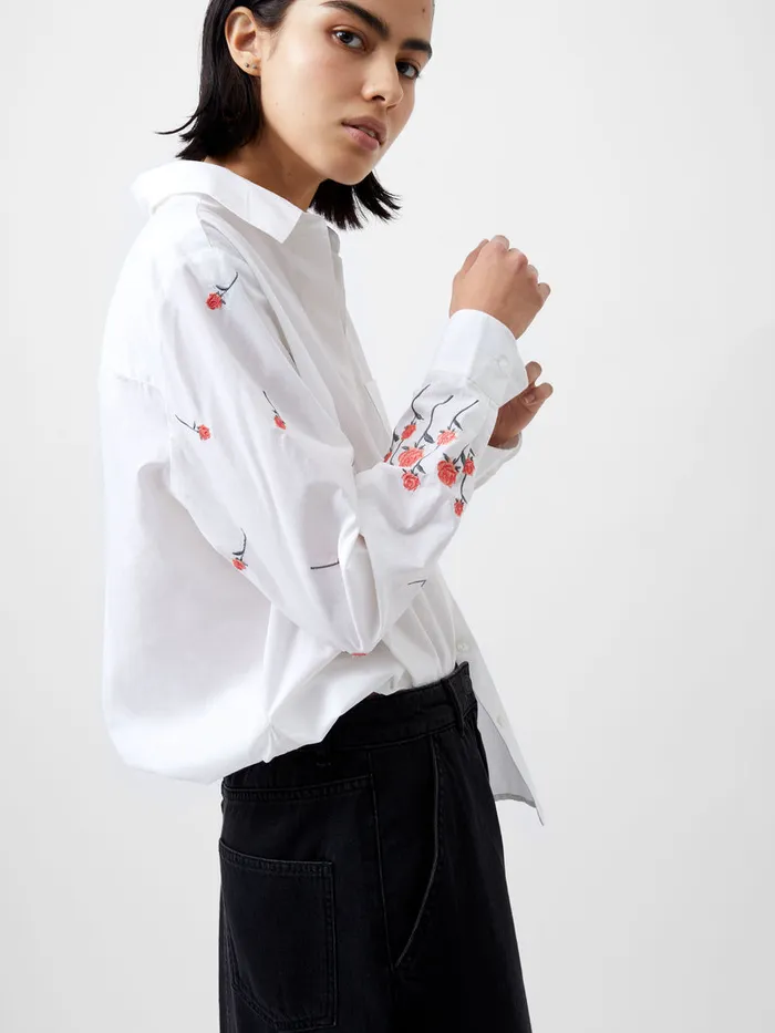 Woman Tops French Connection Rhodes Embroidered Shirt Linen White