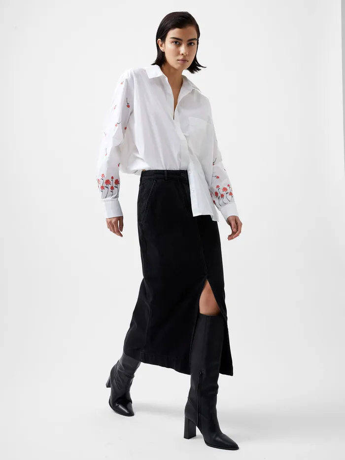 Woman Tops French Connection Rhodes Embroidered Shirt Linen White Woman Tops French Connection Rhodes Embroidered Shirt Linen White