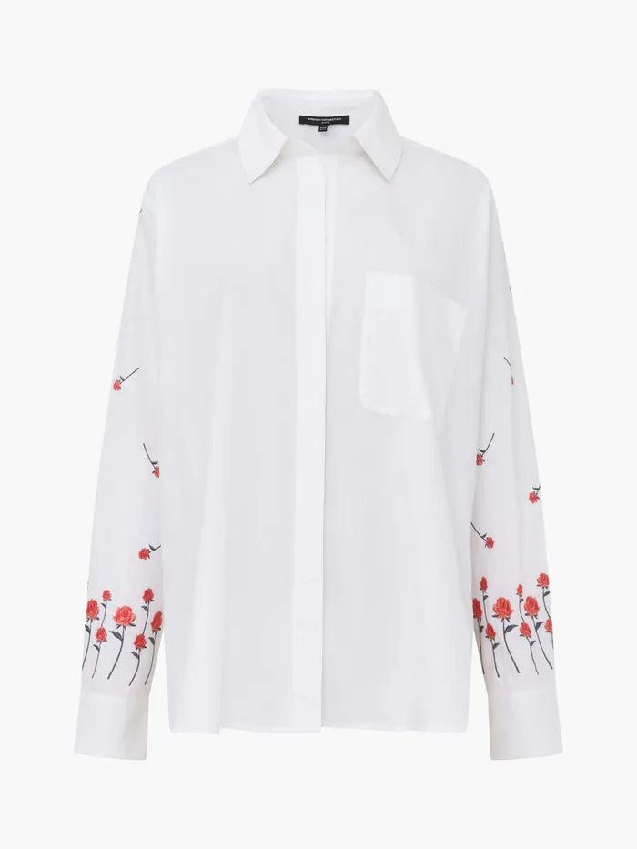 Woman Tops French Connection Rhodes Embroidered Shirt Linen White Woman Tops French Connection Rhodes Embroidered Shirt Linen White